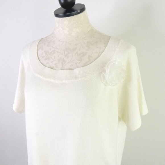 New Norton McNaughton Women's L Key Items Ivory Boat Neck Short Sleeve Sweater - Picture 4 of 8